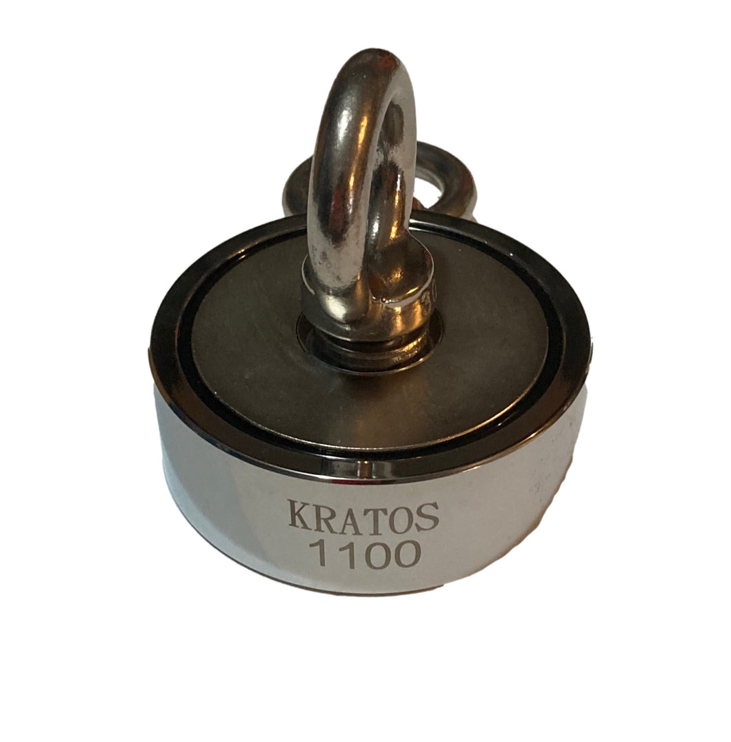 Kratos 1100 Double Sided Neodymium Fishing Magnet with Two Eyebolts - Kratos Magnetics LLC