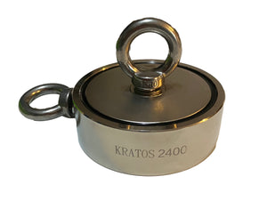 Kratos 2400 Double Sided Neodymium Fishing Magnet with Two Eyebolts - Kratos Magnetics LLC